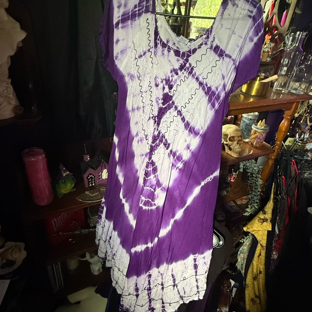 Plus Size/ One Size Hippie Whimsigoth Purple and White Tshirt Style Dress